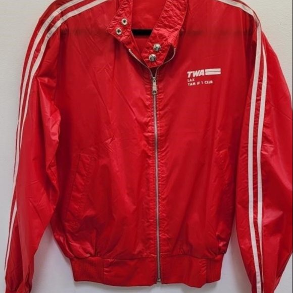 Vintage TWA LAX Club Crew Jacket Red with Classic Stripes Men's S or Woman's M - Picture 1 of 3